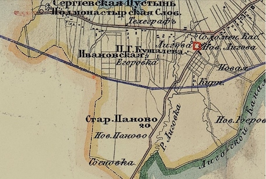 Кирпичный завод Кушелевой на карте Санкт-Петербургского уезда 1854 г.