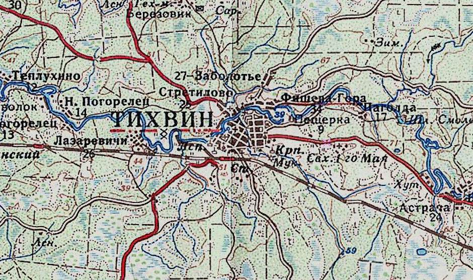 Кирпичный завод на Топографическая карта окрестностей Тихвина и Волхова аэрогеодезического треста 1932 года