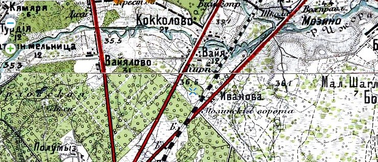 Кирпичный завод на карте «Центр Санкт-Петербургской губернии. Карта района маневров. 2-х верстовка» 1913 года