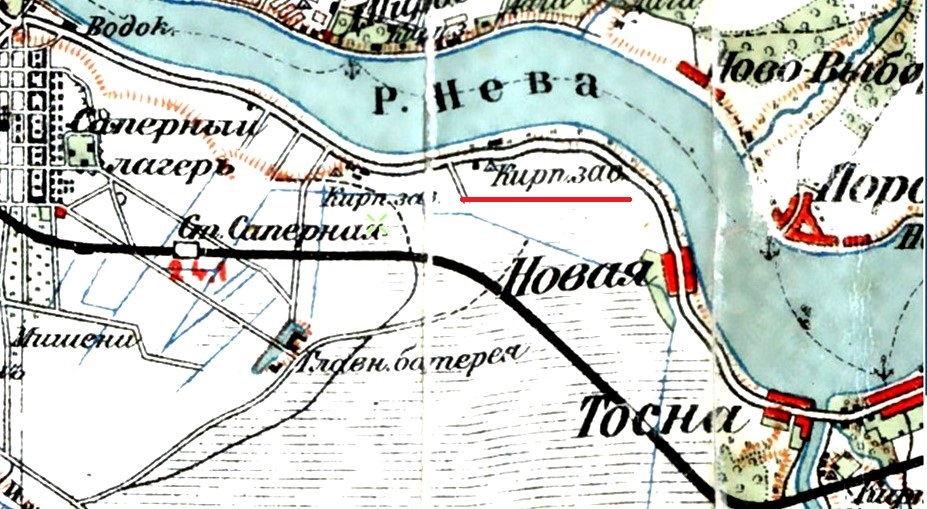 Кирпичный завод на карте окрестностей Санкт-Петербурга, составленной Ю. Гашем в 1909 году