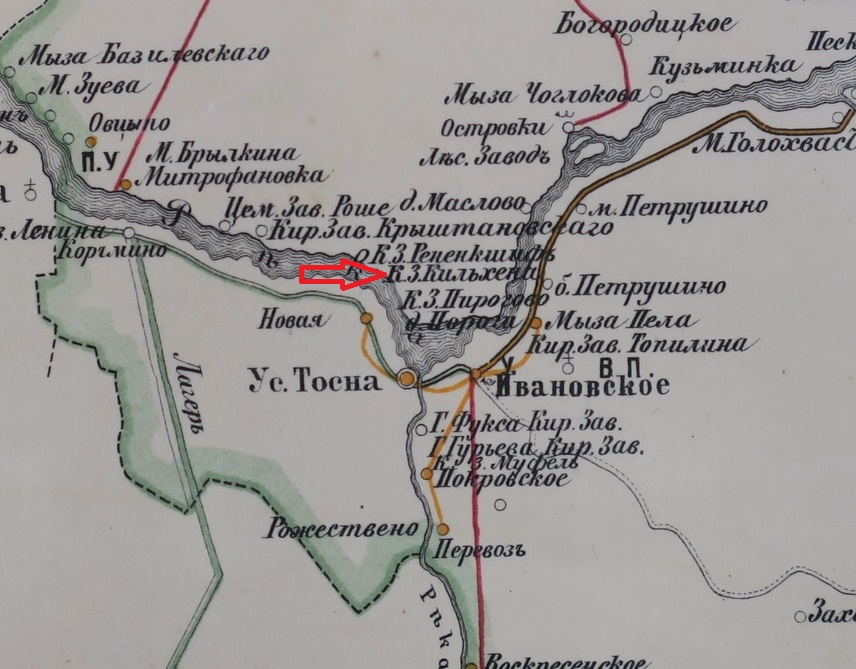 Кирпичный завод Кильхена на карте 1880 г.