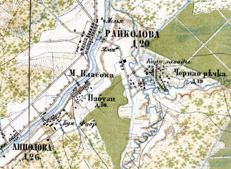 Кирпичные заводы в деревне Черная Речка на карте 1870-х – 90-х гг,